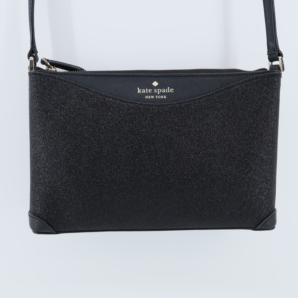 Kate Spade New York Black Glitter Saffiano Leather Crossbody Bag Gold Logo